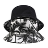2023 New Unisex Fashion Summer Reversible Black White Coconut Tree Printed Fisherman Caps Bucket Hats Gorro Pescador Men Women