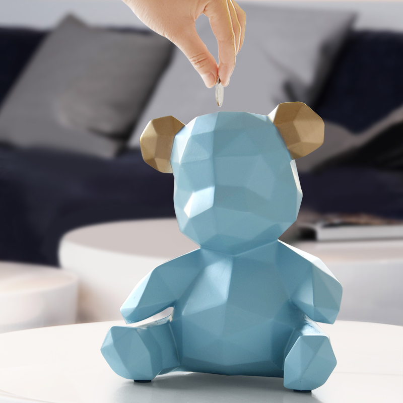 Piggy Bank Resin Teddy Bear Figurines Money Box Children Coins Storage Box Animal Toy Coin Bank Home Decoration Gift