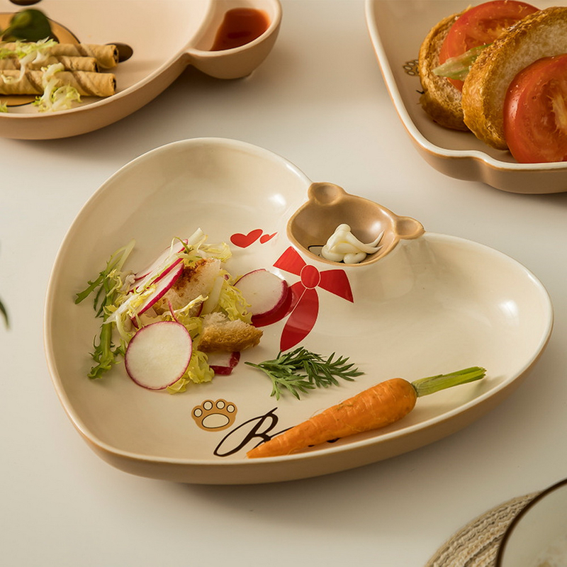 Nordic Cute Cartoon Bear Pattern Porcelain Tableware Household Rice Soup Noodle Bowl Creative Dinner Plate Ceramic Dessert Dish