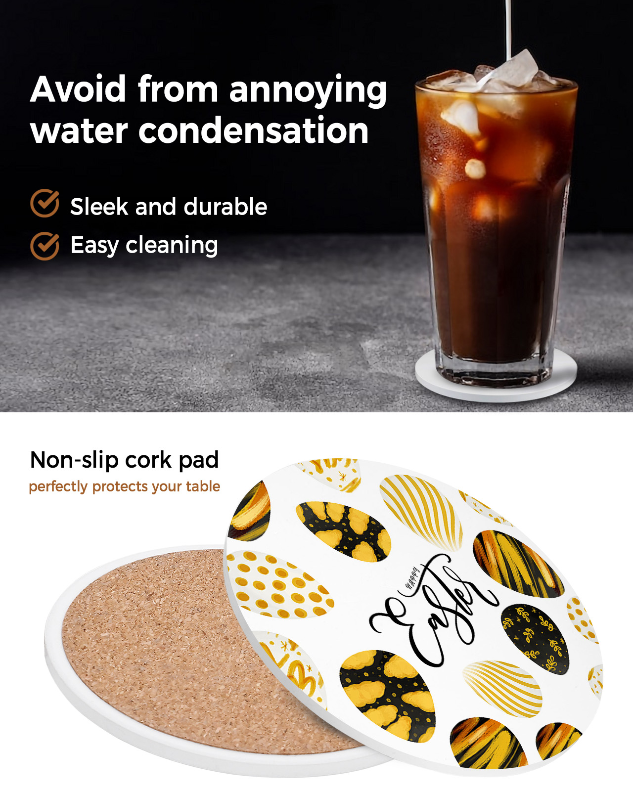 Easter Egg Texture Fashion Round Ceramic Coaster Coffee Tea Cup Mats Non-slip Placemat Tableware Pads Decorations