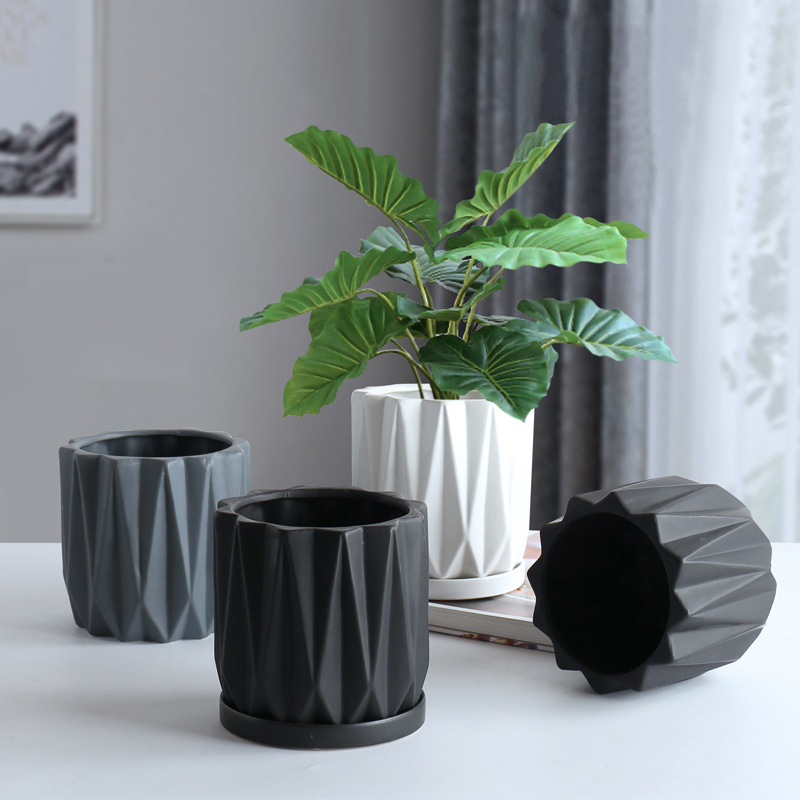 Modern Ceramic Plant Pot with Tray Indoor Outdoor Flower Pot Home Decorative Planter Nordic Plant Pot with Saucer