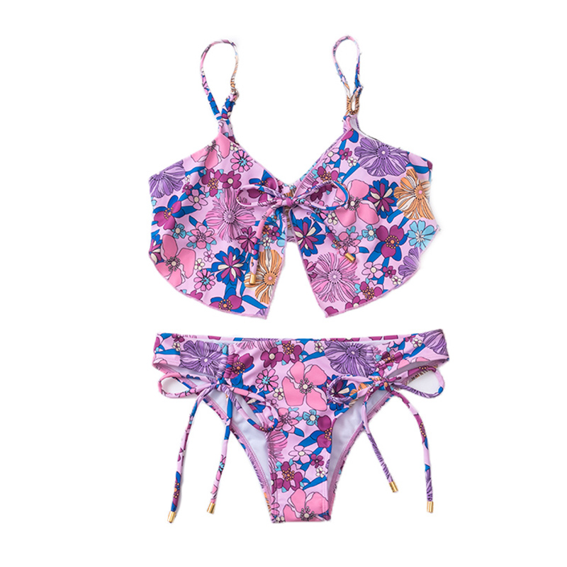 2023 New Spandex Two Piece Bikini Solid Colors Sexy Women′ S Swimwear Quick Drying Triangle Swimsuit