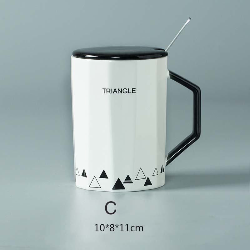 Simple Creative Artistic Coffee Mug Geometric Mug with Cover Spoon Couple Mug