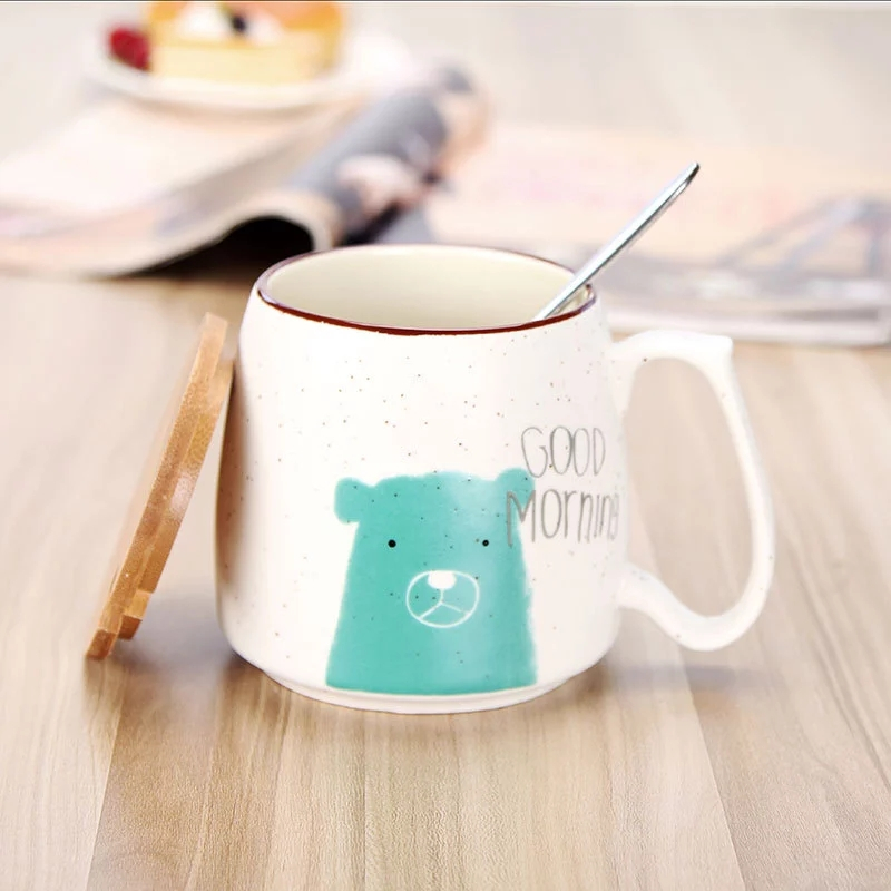 11oz Custom Logo Wooden Handle Ceramic Mug with Spoon