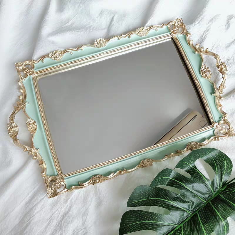 Gold Handmade pineapple Resin Decoration cosmetic display Mirror Serving Tray