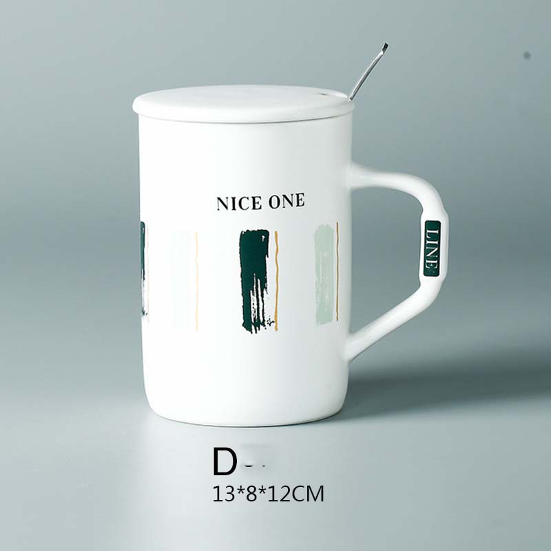 Striped Ceramic Spoon with Cover Mug