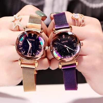 Luxury Rose Gold Women Watch Magnet Starry Sky Wrist Watch