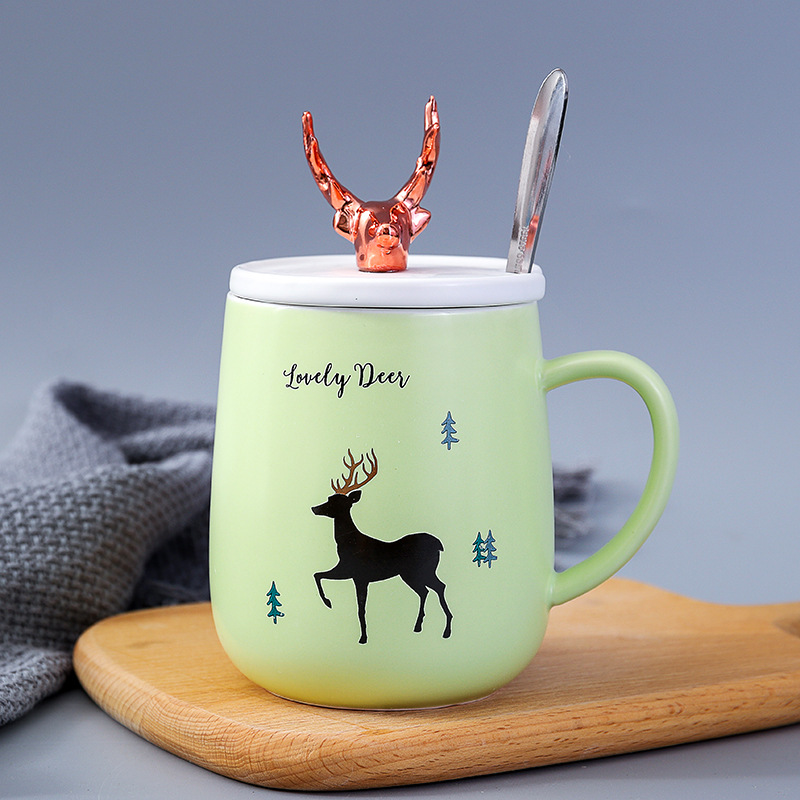 Frosted Gold Ceramic Creative Cover with Spoon Mugs
