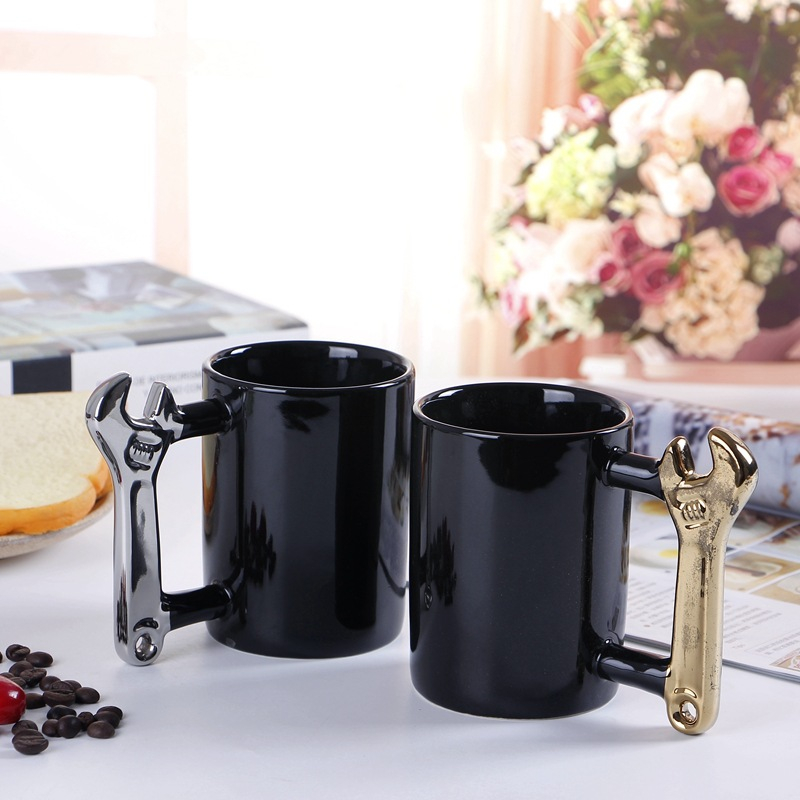 Wholesale Wrench Hammer Shape Tool Handle Black Ceramic Travel Coffee Mug