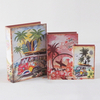 Vintage Decorative Canvas Printing Wooden Book Box of S/3