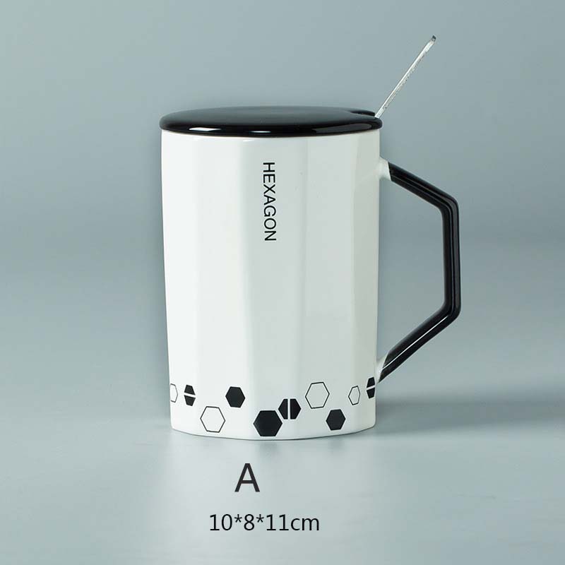 Simple Creative Artistic Coffee Mug Geometric Mug with Cover Spoon Couple Mug