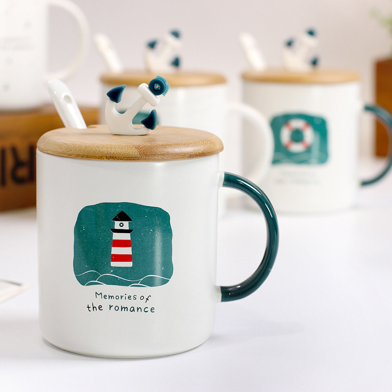 Personalized Colorful Ceramic Mug with Spoon in Handle for Sale