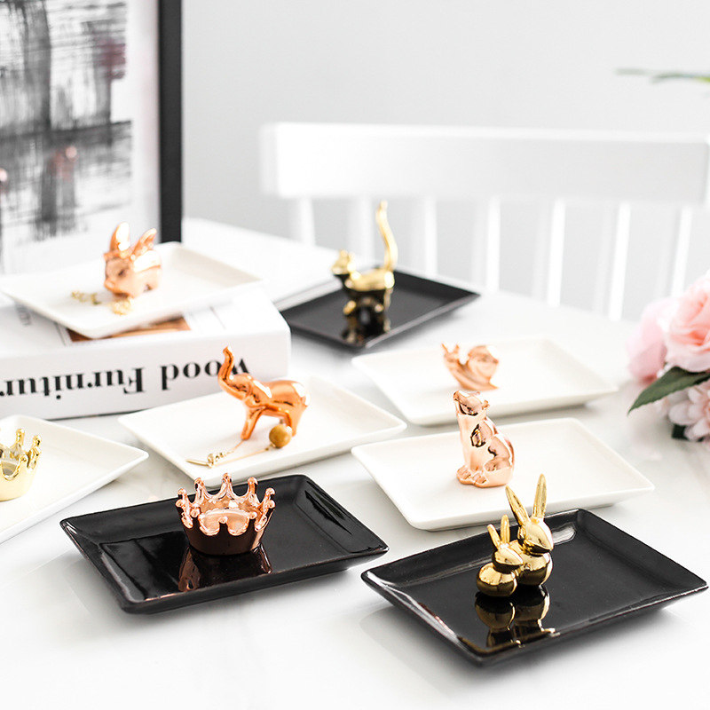  Factory Supply Wedding Ceramic Decal Square Ring Dish Decorative Trinket Tray on Sale