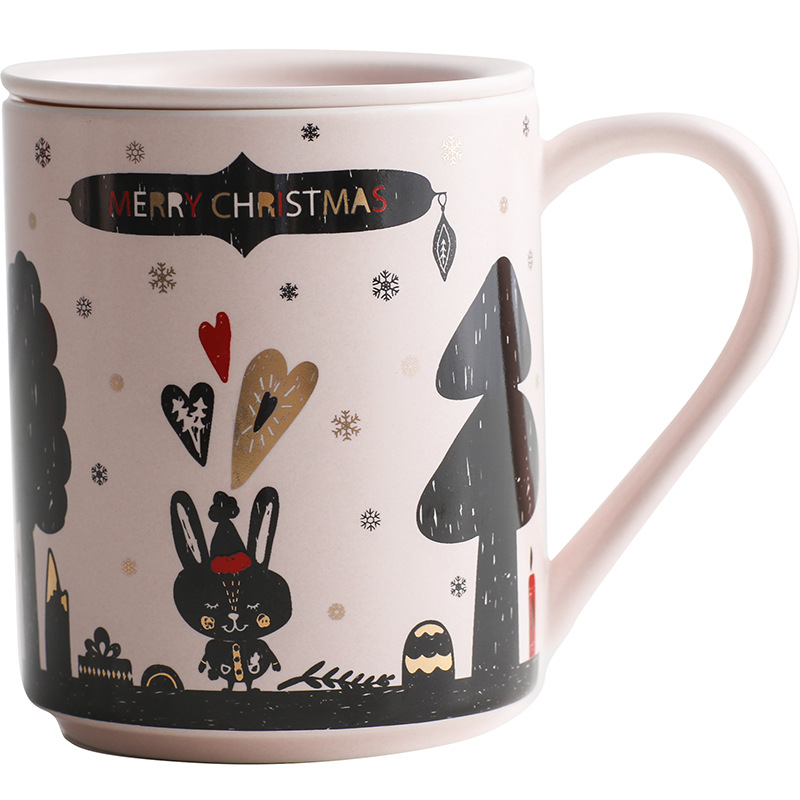 Ceramic Cover Christmas Milk Mug Mug Coffee Mug Fun Water Mug Pink Christmas Mug