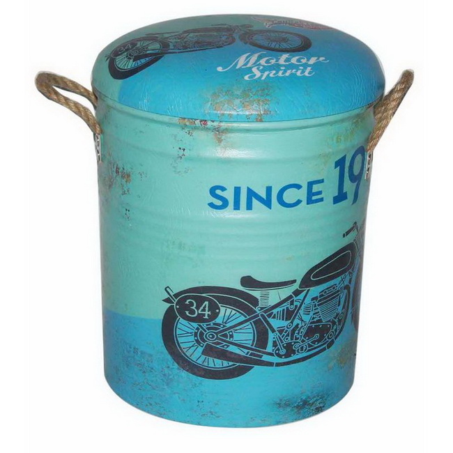 Round Retro Metal Storage Bucket Stool Seat 