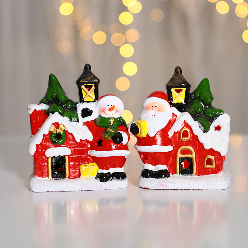 Hot Sale Christmas Ornaments Ceramic Lamp House With LED Light Decoration Gift 
