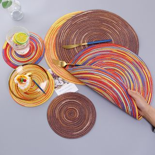 Natural Fiber Placemats And Coasters Straw Weave Placemat For Dining Round Woven Tablemat 