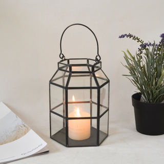 Nordic Rectangular Metal + Glass Lantern for Home Outdoor Garden Decor 