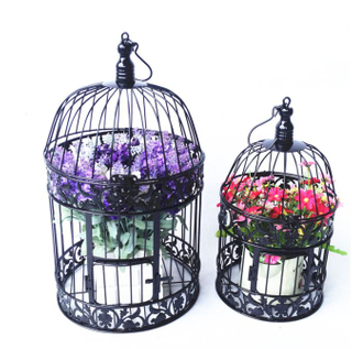 Handmade Antique White Metal Decorative Wedding Bird Cage Set