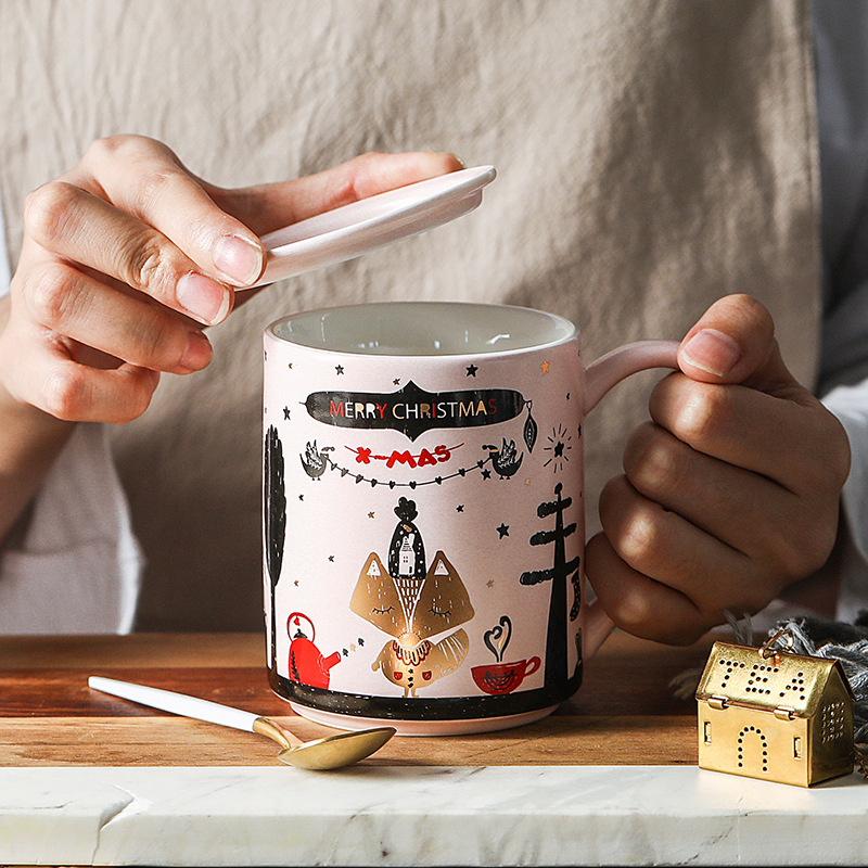 Ceramic Cover Christmas Milk Mug Mug Coffee Mug Fun Water Mug Pink Christmas Mug