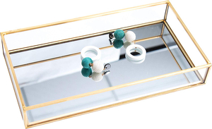Elegant Vanity Metal Wire Crystal Mirror Serving Tray 