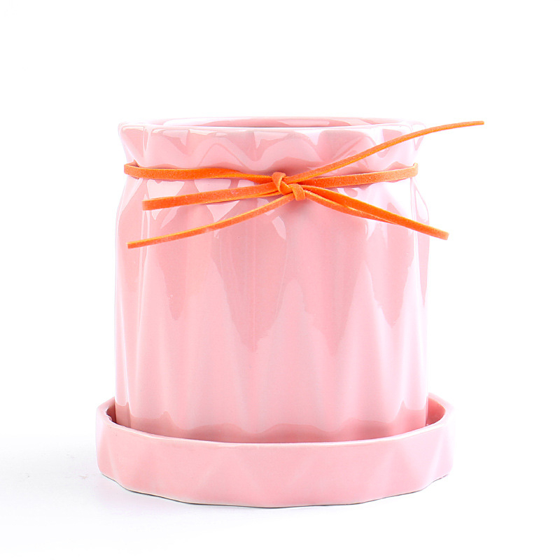 Ceramic Marble Pot with Metal Stand for Succulent Plant Flower Pot For