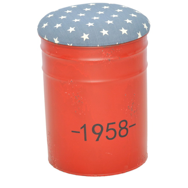 Oil Drum Bucket Dining Stool Storage Vintage American Old Retro Iron Art Style with Wood Top for Bar 