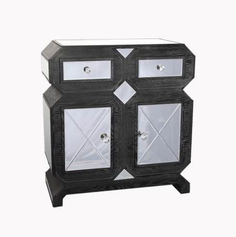 Vintage Modern Black Nickel Metal Mirrored Chest Furniture 