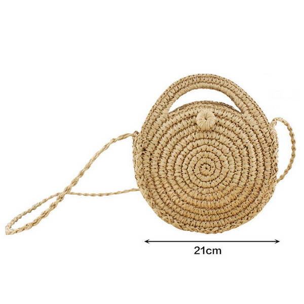 Handmade Round Straw Weave Bag For Lady Shoulder Beach Bag Handbag 