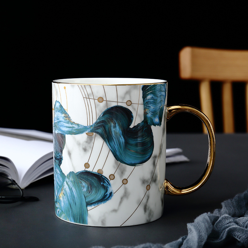 Marble-pattern Ceramic Cup High-end Bone China Mug Creative Coffee Cup Lovers Cup Wedding Gift