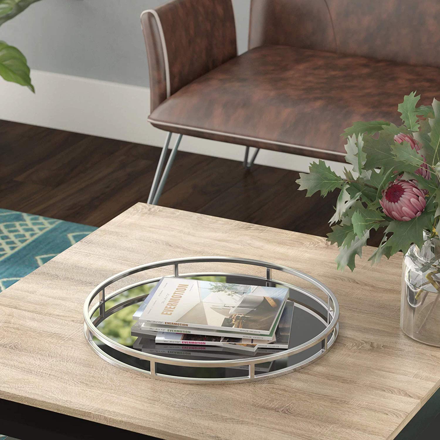 Wholesale Mirror Design Silver Decorate Antique Metal Fruit Serving Tray 