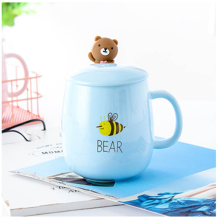 porcelain spoon ceramic cup cartoon plant mug with lid spoon coffee cup breakfast cup 
