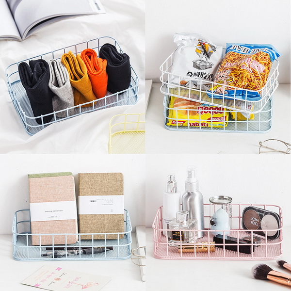 Nordic Rose Gold Metal Wire Storage Basket Office Desktop Table Cosmetics Organizer Iron Basket
