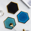 Nordic Hexagon Gold-plated Ceramic Placemat Heat Insulation Coaster Porcelain Mats Pads 