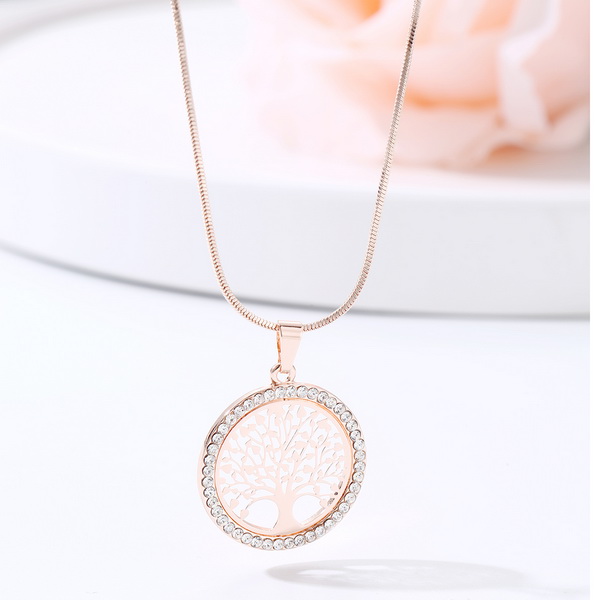 Hot Tree of Life Crystal Round Small Pendant Necklace Gold Silver Colors