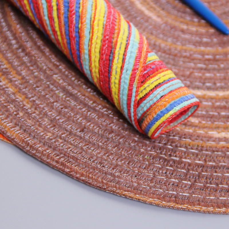 Natural Fiber Placemats And Coasters Straw Weave Placemat For Dining Round Woven Tablemat 