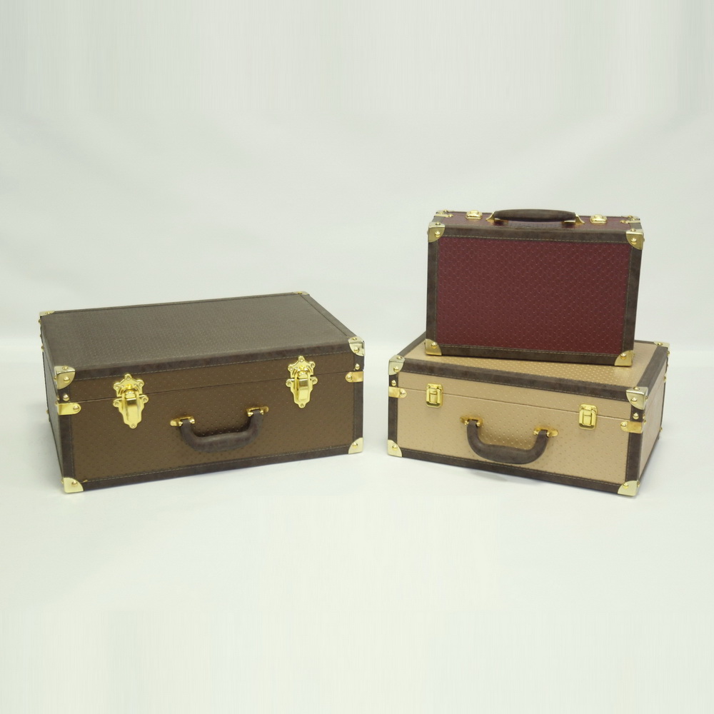 PU Leather Suitcase Wood Frame Old Fashioned Vintage Suitcase 
