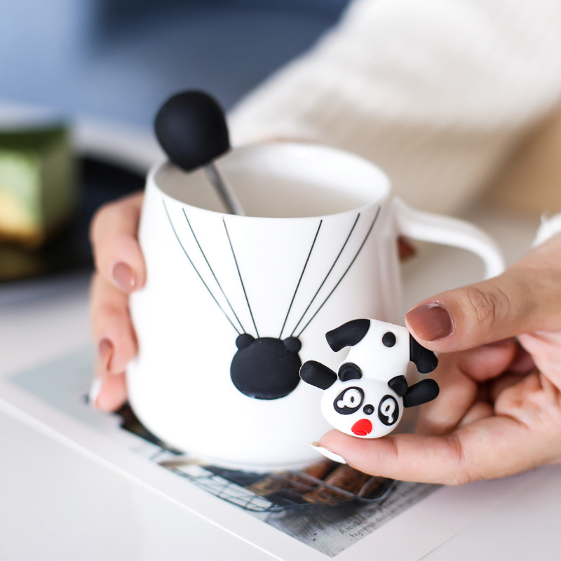 Creative Ceramic Coffee Milk Beer Mug 3d Ceramic with Cartoon Fox Rabbit Deer Plastic Lid 