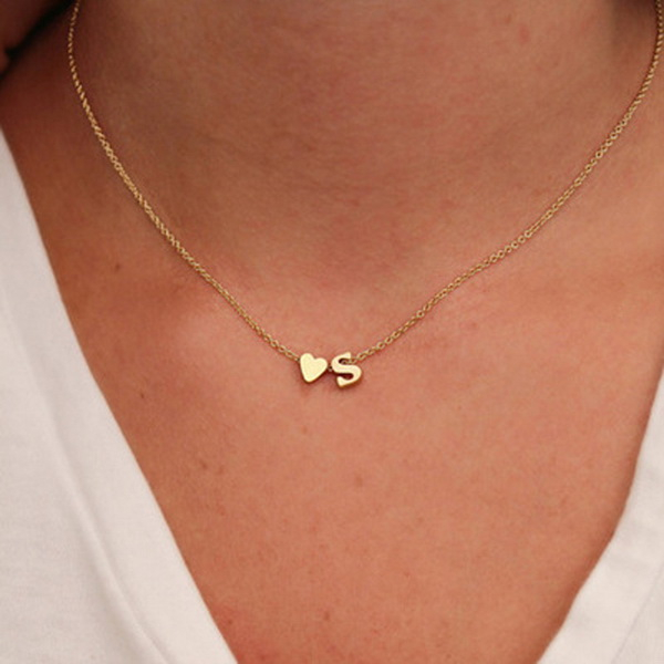 Fashion Tiny Heart Dainty Initial Personalized Letter Name Choker Necklace 