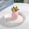 Electroplated Golden Pineapples Ceramic Ring Dish with 3D Heart & Gold Rim Stoneware