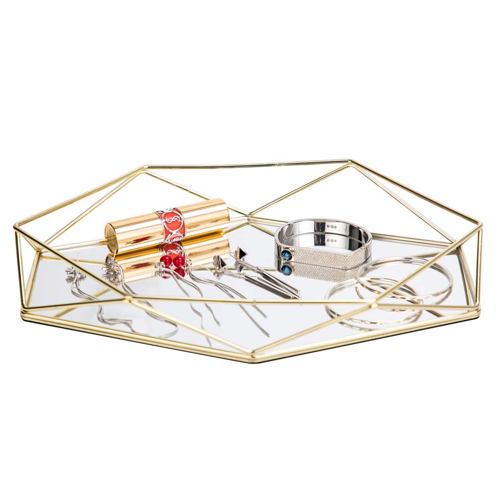 Wholesale Gold Mirror Tray Perfume Vanity Metal Jewelry Organizer Makeup Tray