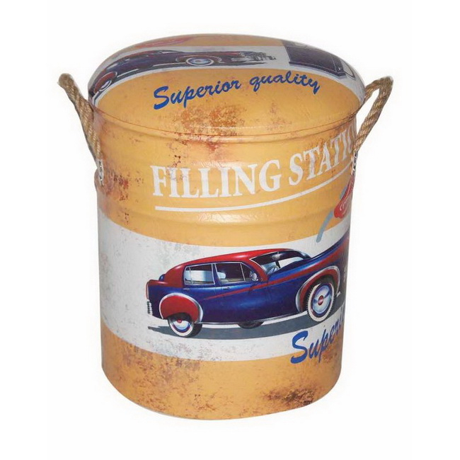 Round Retro Metal Storage Bucket Stool Seat 