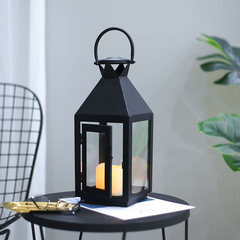 Wedding Decor Metal Black High Quality Polished Decorative Glass Candle Stainless Steel Garden Lantern 