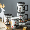 Creative Ceramic Mug with Lid Milk Mug Coffee Mug Breakfast Mug with Black Lid Christmas Mug