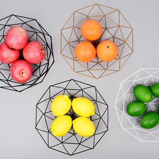 Geometric Fruit Vegetable Wire Basket Metal Bowl Kitchen Storage Desktop Organizer