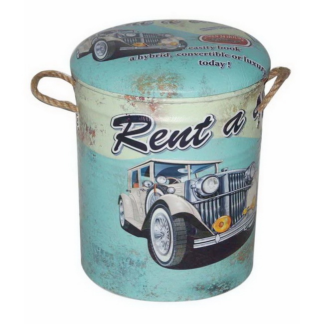 Round Retro Metal Storage Bucket Stool Seat 