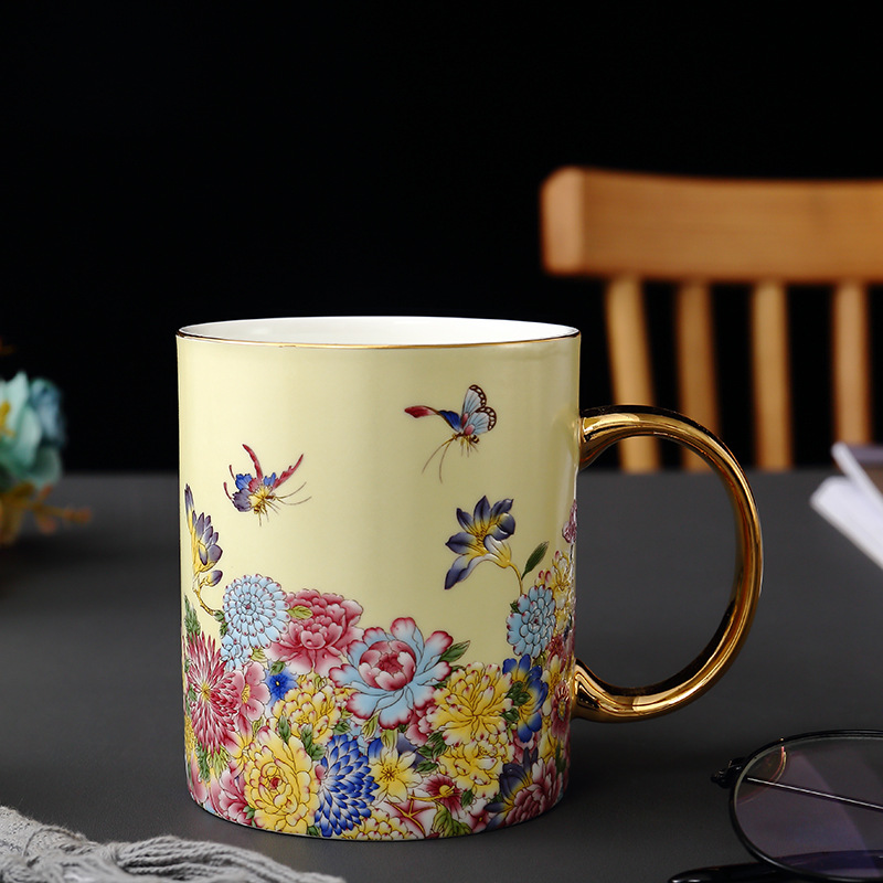 Bone China Phnom Penh Mark Cup European Embossed Ceramic Cup Office Water Cup Large Capacity