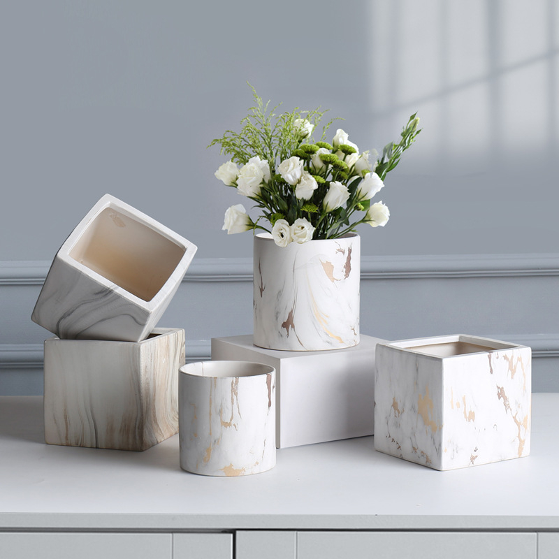 Customized desk pot home decor cheap colorful modern geometric ceramic delicate flower pot