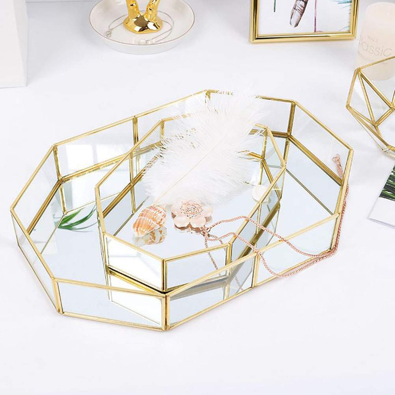 Antique Rose Golden Metal Mirror Storage Tray For Hotel 
