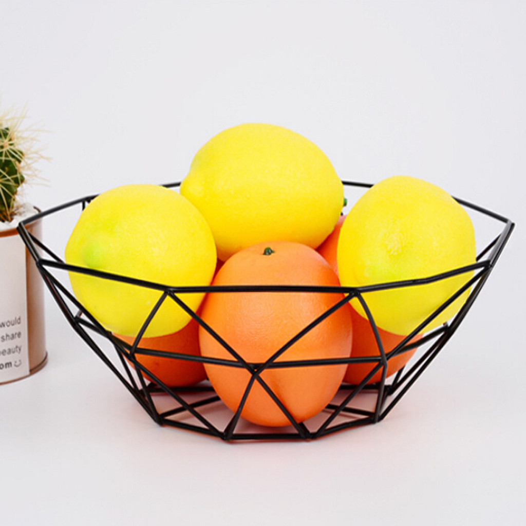 Geometric Fruit Vegetable Wire Basket Metal Bowl Kitchen Storage Desktop Organizer